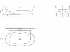 Shower & Design Bañera exenta ovalada blanca en isla, 200L, 150 x 72 x 58 cm, DOMINIKA