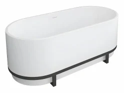 Shower & Design Bañera exenta ovalada con acabados de metal - 230 L - 160 x 75 x 60 cm - - Acrílico - PLECO Blanco