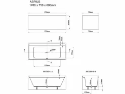 Shower & Design Bañera exenta rectangular - 280 L - 170 x 75 x 60 cm - - Acrílico - ASPIUS