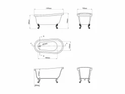 Discount Bañera exenta retro - 200 L - 145*74*77 cm - y patas plateadas - NISOS Bañera Con Patas
