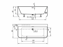 Hot SANYCCES Bañera exenta TRENTO MURO | 175 cm - Sin griferia Blanco