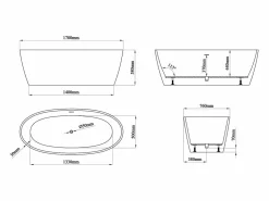 Clearance Bañera independiente blanca - 250 L - acrílico - 170 x 76 x 58 cm - YAMISA Bañera Exenta