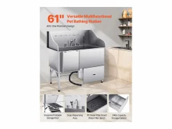 Bañera para Perros SucceBuy, Animales de Compañía Acero Inoxidable 155 cm, Rampita de Puerta Izquierda