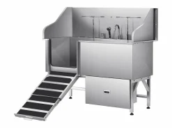 Bañera para Perros SucceBuy, Animales de Compañía Acero Inoxidable 155 cm, Rampita de Puerta Izquierda