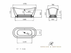Hot ROGIER & MOTHES Bañera retro PITTSBURGH con desagüe y sifón incluido 177 cm Blanco