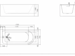Shower & Design Bañera rinconera acrílica blanca, 240L, 170 x 75 x 58 cm, esquina izquierda, ANIKA