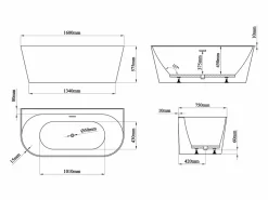 Sale Shower & Design Bañera semi exenta - 230 L - 160 x 75 x 58 cm - mate - Acrílico - AMOBIA Blanco