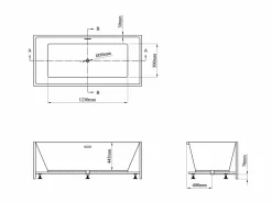 Shower & Design Bañera semi exenta rectangular blanca de 315 L, 170 x 80 x 58 cm, PIKAIA