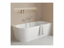 Discount Bañera semiexenta acrílica blanca 150cm - Ángulo recto MILO Bañera Rinconera|Bañera Semi Exenta