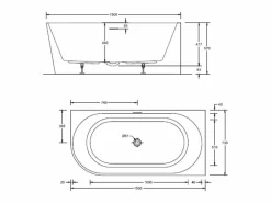 Discount Bañera semiexenta acrílica blanca 150cm - Ángulo recto MILO Bañera Rinconera|Bañera Semi Exenta