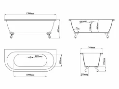 Discount Shower & Design Bañera semi-isla con patas - 190 L - 170 x 74 x 62 cm - Blanca - Acrílico - SPARUS Blanco