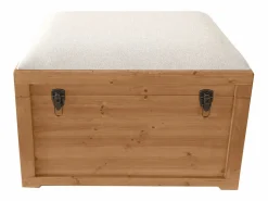 OZAIA Baúl banco con cojín de lino - L. 80 x P. 40 x A. 53 cm - natural y beige - TURZA