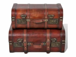 Baúl cofre de madera vintage marrón 2 unidades ES369623