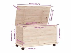 Outlet vidaxl Baúl de almacenaje con ruedas ALTA madera maciza 73x39,5x43 cm Color natural claro