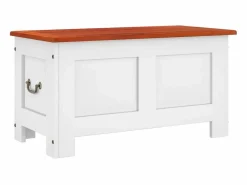 Hot Baúl de almacenaje con tapa madera de acacia marrón y ES259414 Blanco