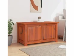 Baúl de almacenamiento con tapa madera maciza de acacia marrón ES732492