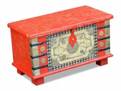 Sale Baúl de almacenamiento madera de mango 80x40x45 cm ES483985 Rojo