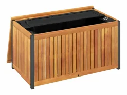 vidaxl Baúl de cojines de jardín acacia maciza y acero 85x45x45/53 cm