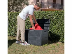 Best Baúl de jardín TOOMAX WOODY'S 160L en resina reciclada con aspecto de madera antracita, anti-UV, con cerradura, Made in Italy Baúl De Jardín