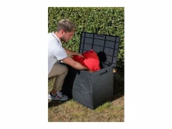 Best Baúl de jardín TOOMAX WOODY'S 160L en resina reciclada con aspecto de madera antracita, anti-UV, con cerradura, Made in Italy Baúl De Jardín