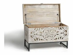 Sale Giner y colomer Baúl madera de mango y patas metal en envejecido Blanco