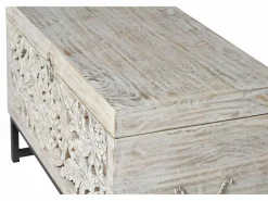 Sale Giner y colomer Baúl madera de mango y patas metal en envejecido Blanco