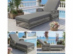 Discount ModernLuxe Balancín Ajustable en 4 Posiciones para Terraza en ratán Resistente a la Intemperie y a la Corrosión, Gris