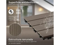 Baldosas de exterior – madera composite WPC, antideslizantes, set de 6 (1.08 m²) – Yoevu