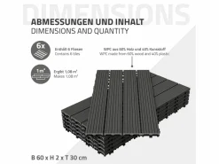 Outlet ECD Germany Baldosas de WPC para terrazas 60x30 cm - 30 piezas por 5m² Gris antracita