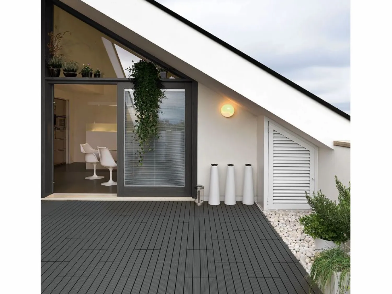 Outlet ECD Germany Baldosas de WPC para terrazas 60x30 cm - 30 piezas por 5m² Gris antracita