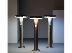 Sale Ledkia Baliza Solar Exterior LED 6W Superficie Pie 45cm con Detector de Movimiento Helios Inox 3000K Blanco Cálido Gris
