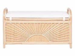 OZAIA Banco baúl de mimbre trenzado con cojín,An.91 x P. 43 x Al. 51 cm, Natural, SOLEYA