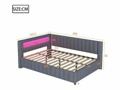 New Banco cama acolchado de terciopelo 140x200 cm, Sofá cama con LED, USB, respaldo y cabecero, Cama Diván