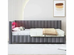 New Banco cama acolchado de terciopelo 140x200 cm, Sofá cama con LED, USB, respaldo y cabecero, Cama Diván