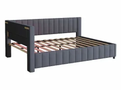 New Banco cama acolchado de terciopelo 140x200 cm, Sofá cama con LED, USB, respaldo y cabecero, Cama Diván