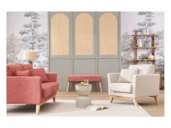 Outlet Miliboo Banco capitoné de tela efecto aterciopelado texturizado terracota y madera clara 95 cm GUESTA Bronce