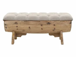 Hot Banco con almacenaje Madera maciza y tela 103 x 51 x 44 cm Crema