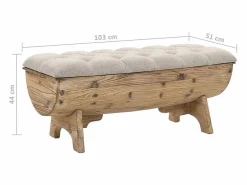 Hot Banco con almacenaje Madera maciza y tela 103 x 51 x 44 cm Crema