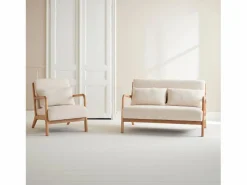Banco de 2 plazas + sillón de madera con borreguito Conjunto Sofá Y Sillón