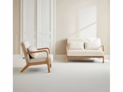 Banco de 2 plazas + sillón de madera con borreguito Conjunto Sofá Y Sillón