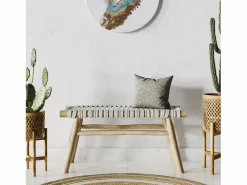 Rendez-Vous Déco Banco de 2 plazas de 90 cm tejido de macramé y rama de teca - Kira