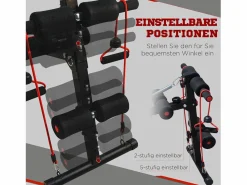 Sale Banco de abdominales ajustable con bandas de resistencia, acero, (137,5 x 55,5 x 50-68 cm) Negro