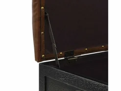 vidaxl Banco de almacenaje madera maciza cuero sintético 80,5x41x50cm