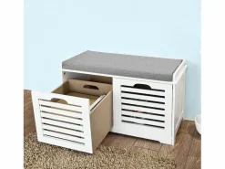 Sobuy Banco de Almacenamiento con Cojines y 2 Cubos de Entrada del Gabinete Dresser Zapato Cómodo Banco FSR23-K-W ES