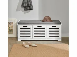 Clearance Banco de Almacenamiento con Acolchados Cojines y 3 Cubos, Entrada Zapato Gabinete Dresser Cómodo Banco FSR23-W ES Banco Y Pie De Cama|Banco Y Pie De Cama