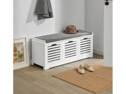 Clearance Banco de Almacenamiento con Acolchados Cojines y 3 Cubos, Entrada Zapato Gabinete Dresser Cómodo Banco FSR23-W ES Banco Y Pie De Cama|Banco Y Pie De Cama