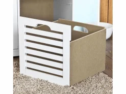 Clearance Banco de Almacenamiento con Acolchados Cojines y 3 Cubos, Entrada Zapato Gabinete Dresser Cómodo Banco FSR23-W ES Banco Y Pie De Cama|Banco Y Pie De Cama