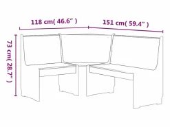 vidaxl Banco de esquina REINE madera maciza pino marrón blanco 151 cm