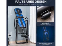 Discount Banco de inversión plegable, entrenador de gravedad con ruedas y respaldo ajustable, de metal y ABS, y azul (132 x 71 x 145 cm) Aparato De Musculación