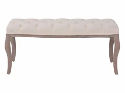 vidaxl Banco de madera maciza y lino crema 110x38x48 cm
